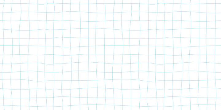 Irregular doodle grid background. Blue wavy distorted grid seamless pattern. Hand drawn blue plaid texture. Organic sketch lines. Minimal check wallpaper