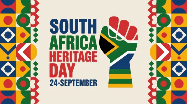 South Africa Heritage Day graphic with fist and cultural patterns
