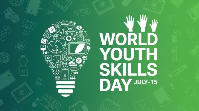 World Youth Skills Day celebration with lightbulb graphic and diverse icons