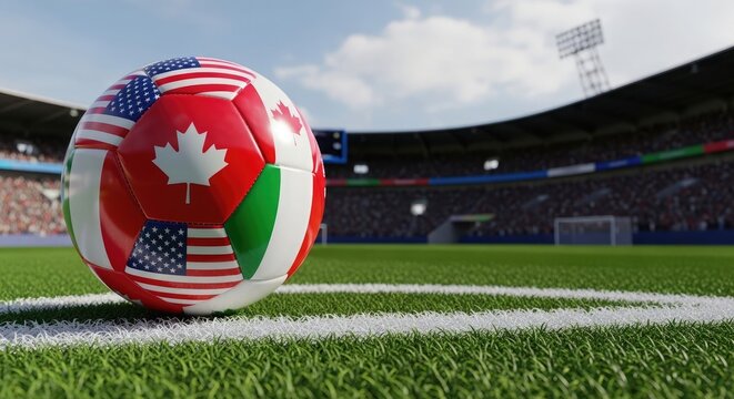 Fifa world cup 2026 soccer ball with usa canada and mexico flags