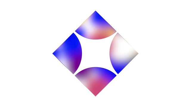 A colorful abstract geometric shape with four curved sections in a diamond formation on a white background doodle animated 4k stock video