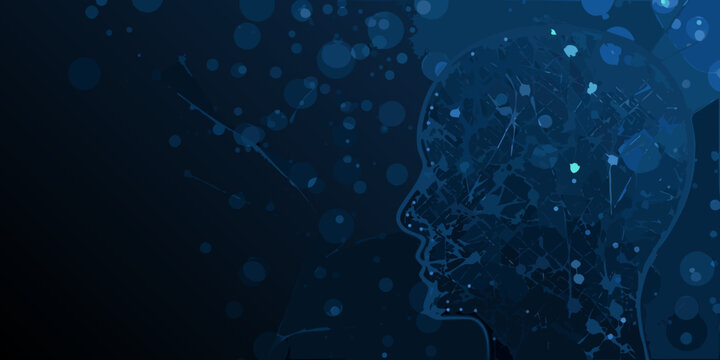 human head silhouette with neural network brain