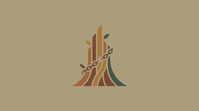 Abstract Earthy Pillars with Broken Chain and Leaves Graphic