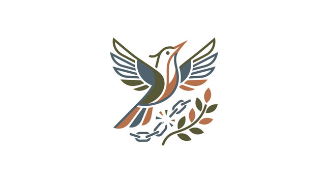 Bird Breaking Chain with Olive Branch Symbolizing Freedom and Peace