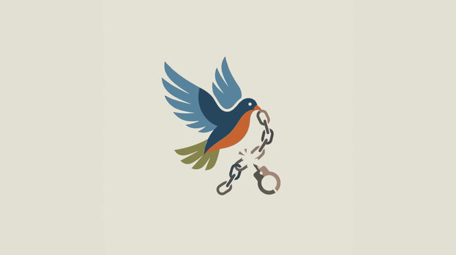 Bird Flying with Broken Chain Symbolizing Freedom and Liberation