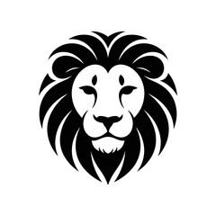 Fototapeta premium lion vector illustration, Minimalist black and white lion head vector illustration icon with a thick mane
