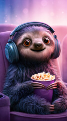 Fototapeta premium Cute Sloth Movie Night Avatar – AI Generative