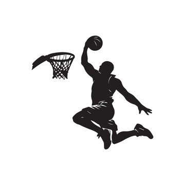 Black and White Basketball Player Slam Dunk Silhouette Design
