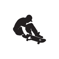 Fototapeta premium Black and White Skateboarder Aerial Grab Silhouette Design