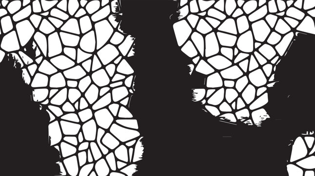 Abstract grunge voronoi pattern with broken cell structure and rough black brush strokes vector background..eps