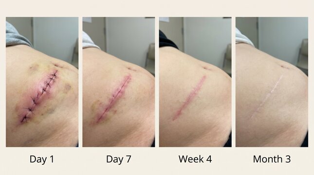 Surgical Scar Healing Progression Timeline Showing Postoperative Recovery from Day One to Month Three