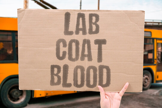 "Lab coat blood" Researcher's garment stained by animal death. ANIMAL. TESTING. CRUELTY. SCIENCE. GUILT.