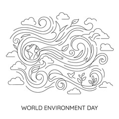 Fototapeta premium World environment day vector illustration earth and nature elements outline design for banner.