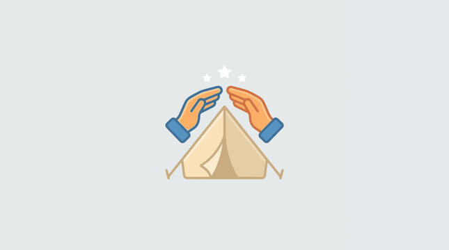 Camping Shelter Protection Icon with Hands Cupping Tent