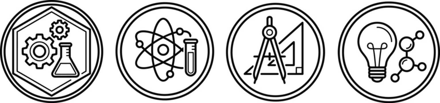 Teachers day stem subjects icons science math engineering technology