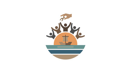 Community Unity Concept Logo with People and Sailing Ship © Leonardo Matteo Juli