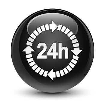 24 hours delivery icon glassy black round button