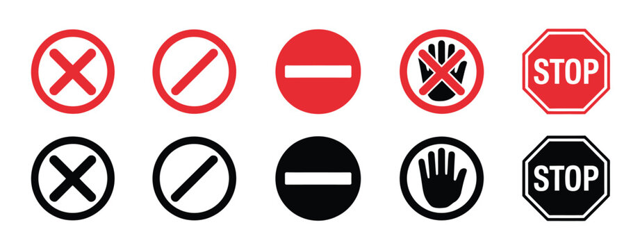 Prohibition and Stop Signs for Design Use Showcasing Various Restriction Symbols, Warning Graphics, Traffic Rules Icons, and Safety Signage Elements for Projects
