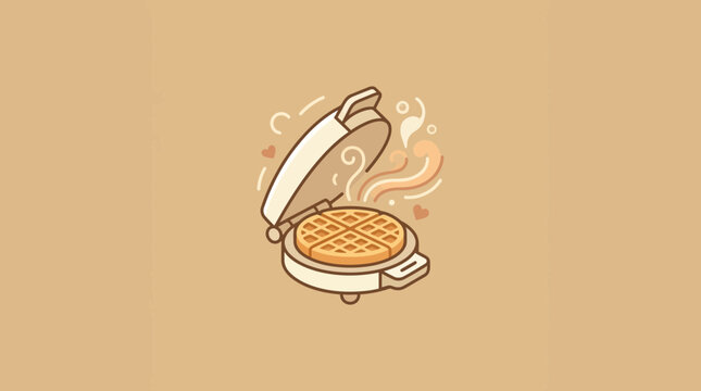 Cute Vector Illustration of a Waffle Maker with a Freshly Cooked Waffle and Steam
