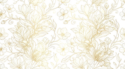 Seamless pattern with handdrawn golden magnolia flowers © S.Siam