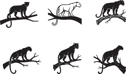 Panther on branch art in silhouette. © Sundas