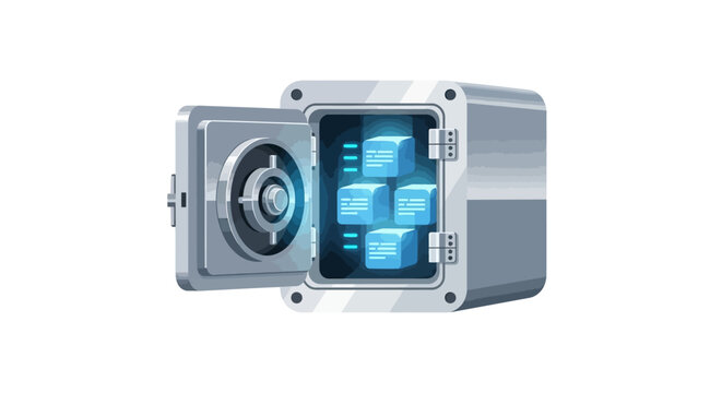 Open Digital Safe Vault with Glowing Data Cubes for Cyber Security and Data Protection Concept