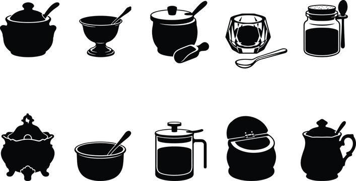 Collection of diverse kitchen containers for storing various food items, including jars, bowls, and canisters
