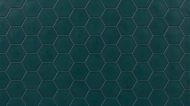Dark teal ceramic hexagon tile wall texture background with geometric pattern for modern interior branding and professional architectural wallpaper and clean urban backdrop design