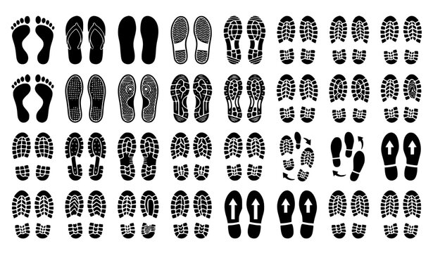 Footprint And Shoe Sole Print Vector Collection Set