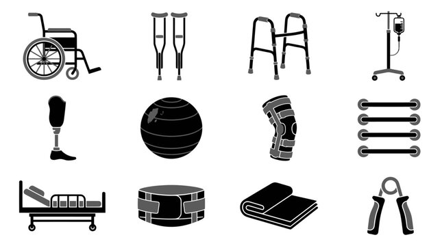 Medical Rehabilitation and Mobility Equipment Icon Set