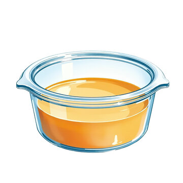 A clear liquid fills a glass bowl sitting on a white background, great for use as a placeholder or demonstration of a clear substance