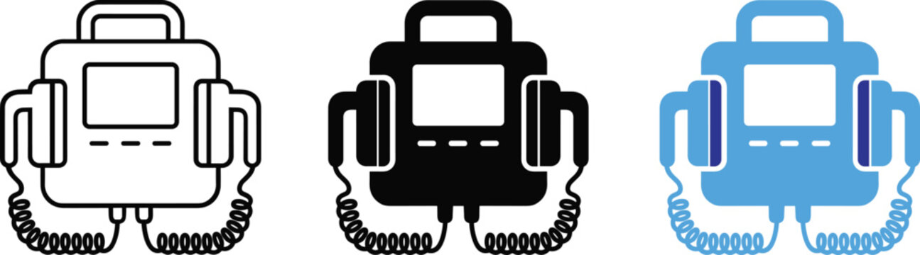 Medical emergency defibrillator life rescue heartbeat device vector icons illustration bundle.