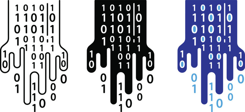 Digital matrix binary code data stream technology information vector icons illustration.