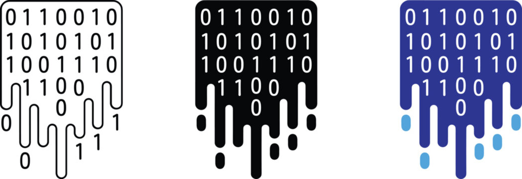 Binary code data stream digital information matrix technology vector icons illustration.