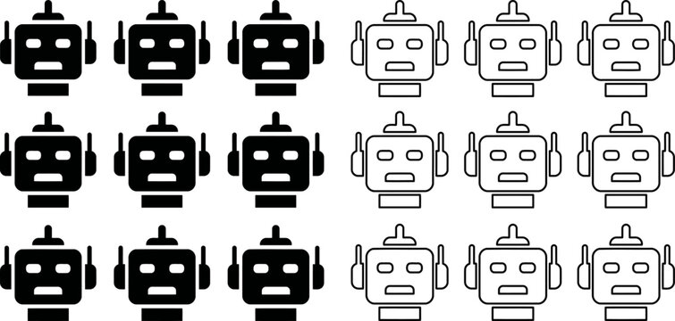 AI chatbot net icon, automated robot server array and social engineering network vector art
