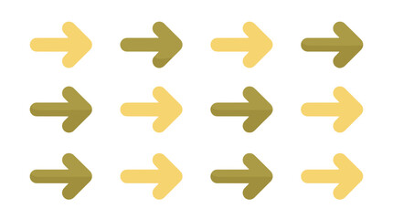 Fototapeta premium Collection of arrows pointing to the right in various shades of yellow