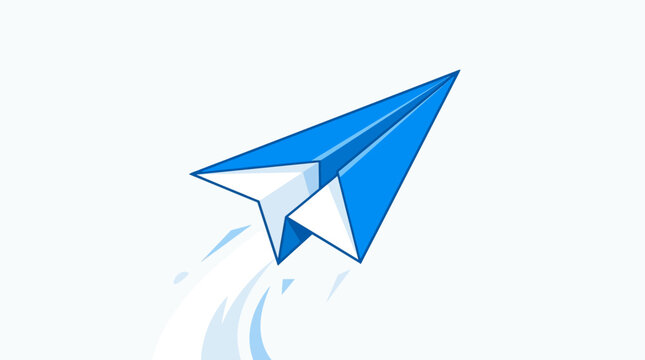 Blue Paper Plane Illustration minimalist origami aircraft soaring on a clean white background ideal for startup branding, messaging apps, and creative business concepts.