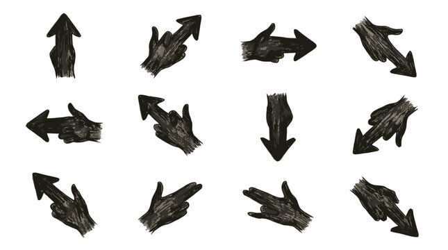 Collection of black hand gestures pointing in various directions
