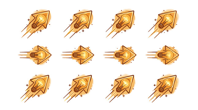 Collection of golden rocket icons in various angles and styles