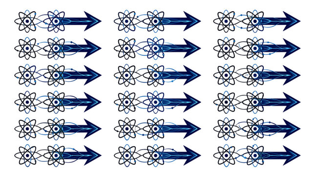 Set of blue arrows and gears arranged in a pattern