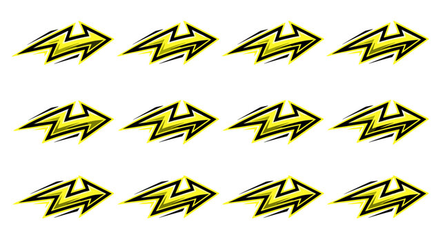 Collection of yellow lightning bolt icons with black outlines