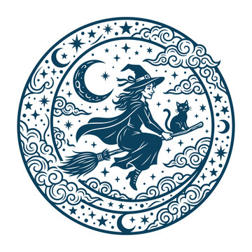 Crescent Moon Witch Decorative Illustration