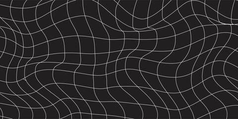 Seamless wave net rippled grid pattern. Abstract distorted geometric checkered mesh background. © Hery