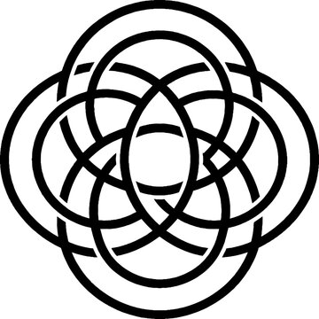 Symmetrical abstract knot pattern vector illustration featuring interlocking black lines on a clean white background, creating a complex geometric design