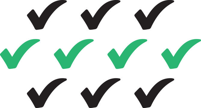 Set of black and green check marks for business task lists and project completion status