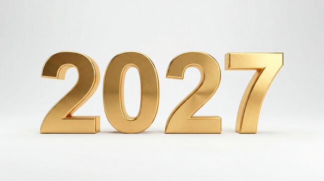 Golden three dimensional 2027 numbers on clean white background for new year campaign
