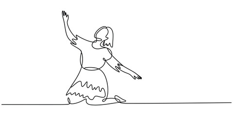 Fototapeta premium Continuous single line drawing of a girl kneeling and reaching up with her arm