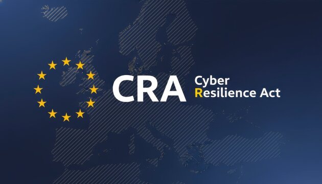 Cyber Resilience Act (CRA) Logo with European Union Stars on Dark Background