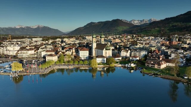 City of Lachen in Switzerland, Kanton of Schwyz; harbour of Lachen.