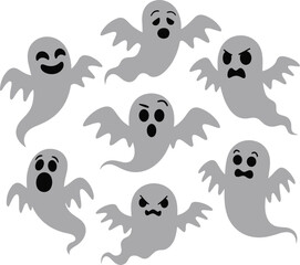 Obraz premium Seven Cartoon Ghosts with Different Expressions halloween